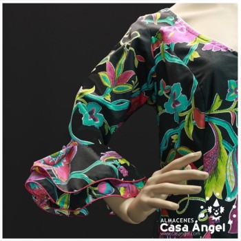 VESTIDO DE FLAMENCA NEGRO CON ESTAMPADO FLORAL