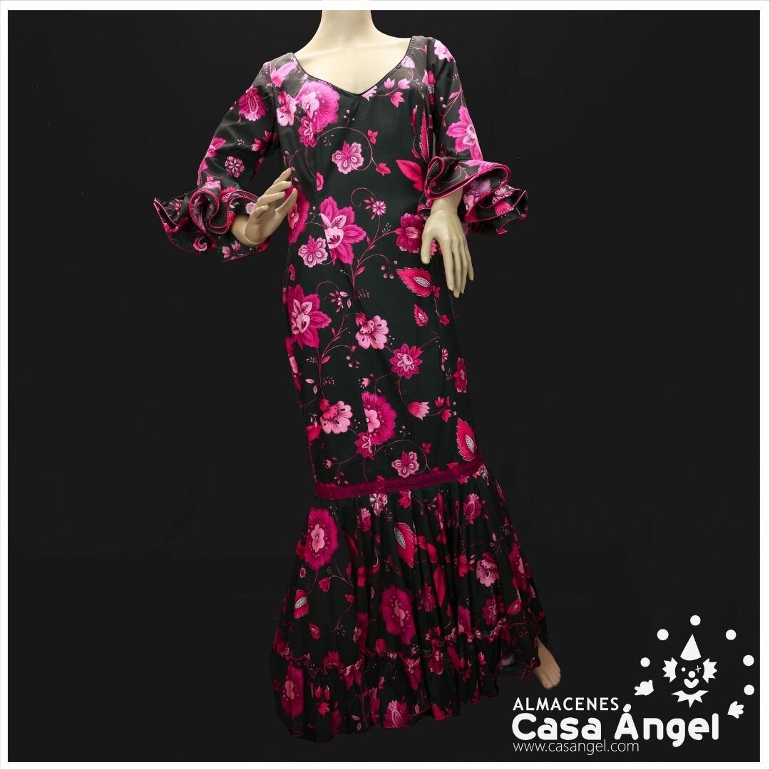 TRAJE DE FLAMENCA CANASTILLA NEGRO Y FUCSIA