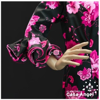 TRAJE DE FLAMENCA CANASTILLA NEGRO Y FUCSIA