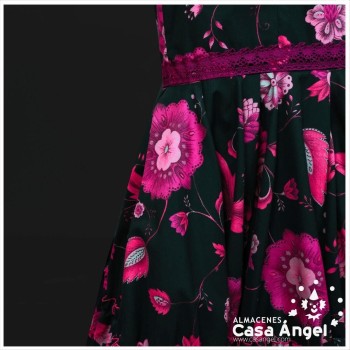 TRAJE DE FLAMENCA CANASTILLA NEGRO Y FUCSIA