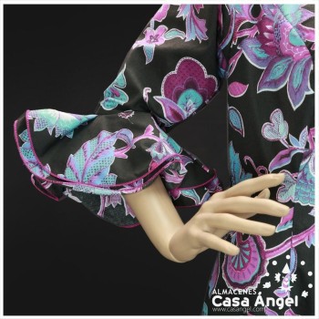 TRAJE DE FLAMENCA CANASTILLA NEGRO ESTAMPADO FLORAL TALLA 46