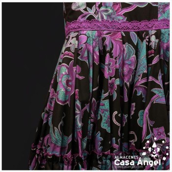 TRAJE DE FLAMENCA CANASTILLA NEGRO ESTAMPADO FLORAL TALLA 46