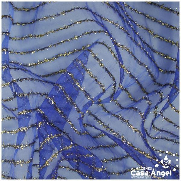ORGANZA AZUL LAMÉ DE LISTAS DORADAS SERIE BALROG 150cm