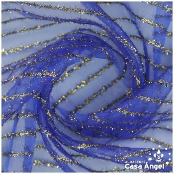 ORGANZA AZUL LAMÉ DE LISTAS DORADAS SERIE BALROG 150cm