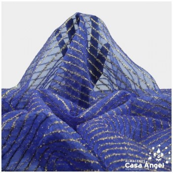 ORGANZA AZUL LAMÉ DE LISTAS DORADAS SERIE BALROG 150cm