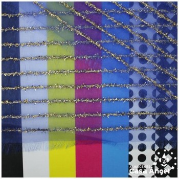 ORGANZA AZUL LAMÉ DE LISTAS DORADAS SERIE BALROG 150cm