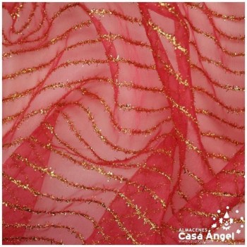 ORGANZA ROJA LAMÉ DE LISTAS DORADAS SERIE BALROG 150cm