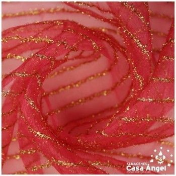 ORGANZA ROJA LAMÉ DE LISTAS DORADAS SERIE BALROG 150cm