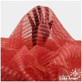 ORGANZA ROJA LAMÉ DE LISTAS DORADAS SERIE BALROG 150cm