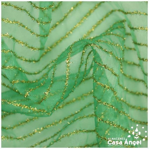 ORGANZA VERDE LAMÉ DE LISTAS DORADAS SERIE BALROG 150cm