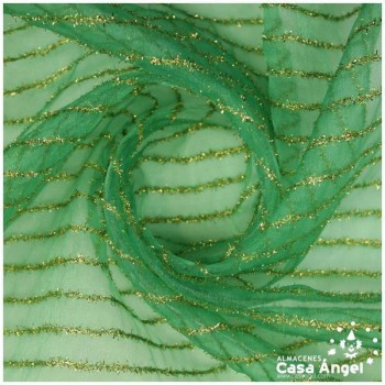 ORGANZA VERDE LAMÉ DE LISTAS DORADAS SERIE BALROG 150cm