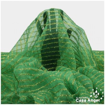ORGANZA VERDE LAMÉ DE LISTAS DORADAS SERIE BALROG 150cm
