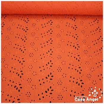 BATISTA NARANJA DE ALGODÓN BORDADO DE FLORES 150cm