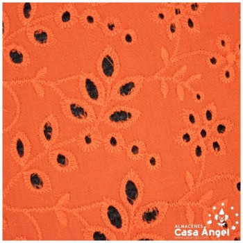 BATISTA NARANJA DE ALGODÓN BORDADO DE FLORES 150cm