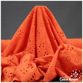 BATISTA NARANJA DE ALGODÓN BORDADO DE FLORES 150cm