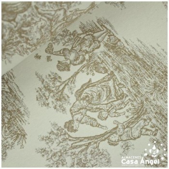 Tela de tapicería de algodón Toile de Jouy de Color Beige