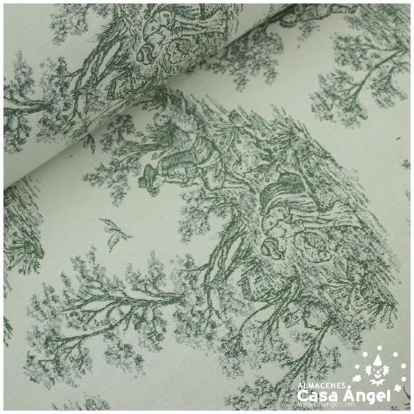 TELA DE TAPICERÍA DE ALGODÓN TOILE DE JOUY SERIE BELLINI VERDE 280cm