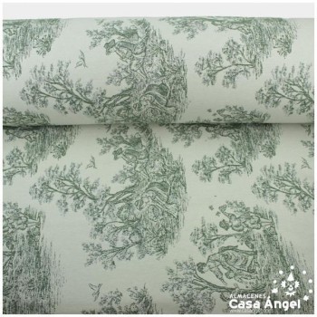 TELA DE TAPICERÍA DE ALGODÓN TOILE DE JOUY SERIE BELLINI VERDE 280cm