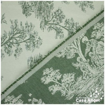 TELA DE TAPICERÍA DE ALGODÓN TOILE DE JOUY SERIE BELLINI VERDE 280cm