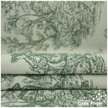 TELA DE TAPICERÍA DE ALGODÓN TOILE DE JOUY SERIE BELLINI VERDE 280cm