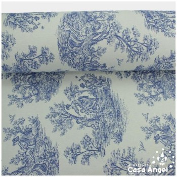 TELA DE TAPICERÍA DE ALGODÓN TOILE DE JOUY SERIE BELLINI AZUL 280cm