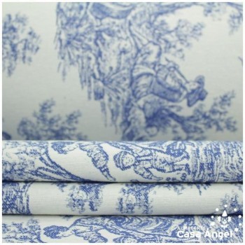TELA DE TAPICERÍA DE ALGODÓN TOILE DE JOUY SERIE BELLINI AZUL 280cm