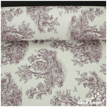 TELA DE TAPICERÍA DE ALGODÓN TOILE DE JOUY SERIE BELLINI GRANATE 280cm