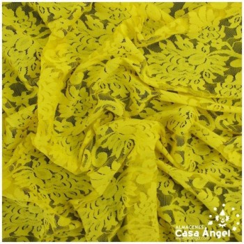 ENCAJE DE LYCRA AMARILLO CON BORDADO DE FLORES SERIE LICHI 150cm