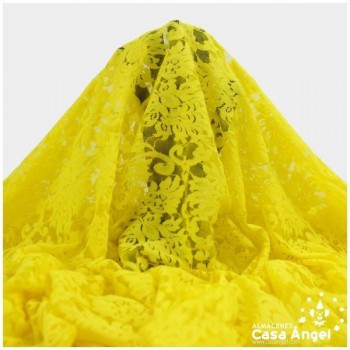 ENCAJE DE LYCRA AMARILLO CON BORDADO DE FLORES SERIE LICHI 150cm