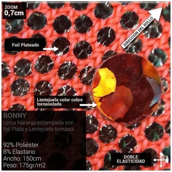LYCRA NARANJA LENTEJUELAS Y MICROPUNTOS SERIE BONNY 150cm