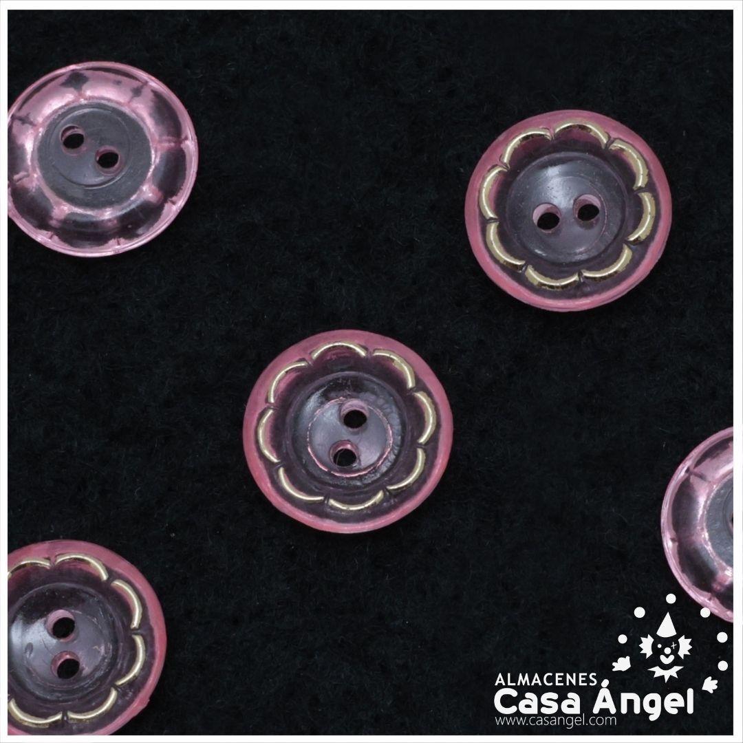 BOTÓN 2 AGUJEROS ROSA TRANSPARENTE 15mm BOLSA 5uds