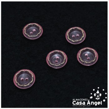 BOTÓN 2 AGUJEROS ROSA TRANSPARENTE 15mm BOLSA 5uds