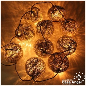 BOLAS NAVIDAD SISAL PLATA CON LUZ 10 UNIDADES