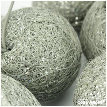 BOLAS NAVIDAD SISAL PLATA CON LUZ 10 UNIDADES