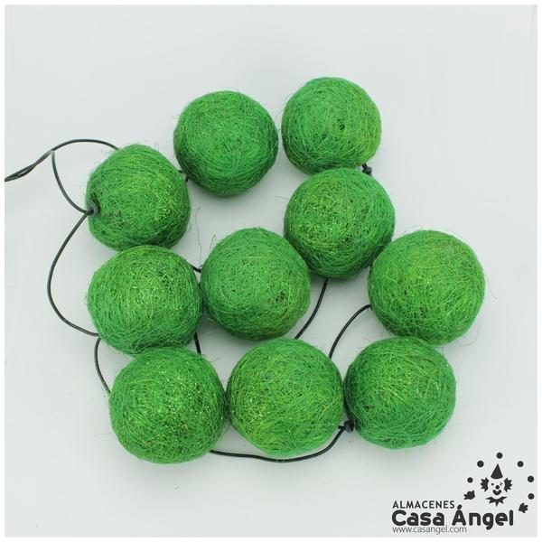 BOLAS NAVIDAD SISAL VERDES CON LUZ 10 UNIDADES