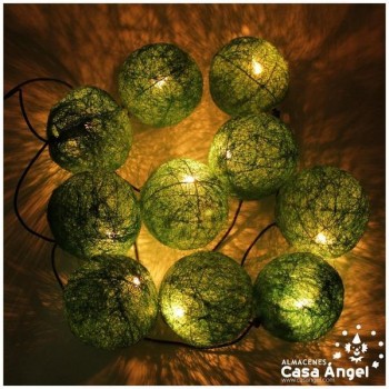 BOLAS NAVIDAD SISAL VERDES CON LUZ 10 UNIDADES