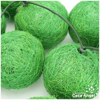 BOLAS NAVIDAD SISAL VERDES CON LUZ 10 UNIDADES