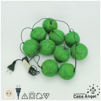 BOLAS NAVIDAD SISAL VERDES CON LUZ 10 UNIDADES