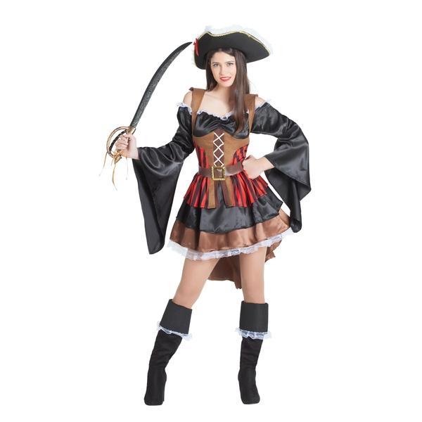 DISFRAZ PIRATA FALDA Y VOLANTES MUJER