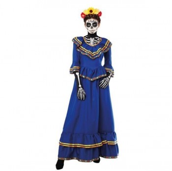 DISFRAZ CALAVERA MEXICANA AZUL MUJER