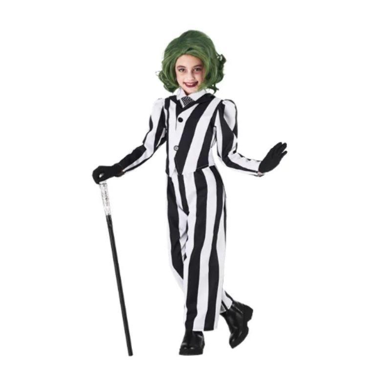 DISFRAZ BEETLEJUICE RAYAS NEGRAS Y BLANCAS NIÑA