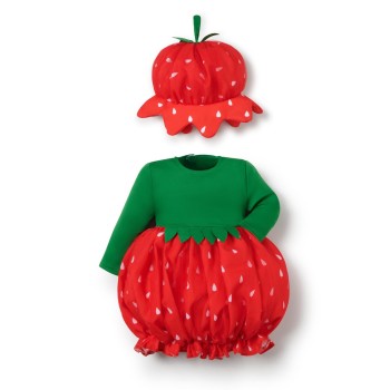 DISFRAZ DE FRESA BEBÉ CON VESTIDO Y GORRO