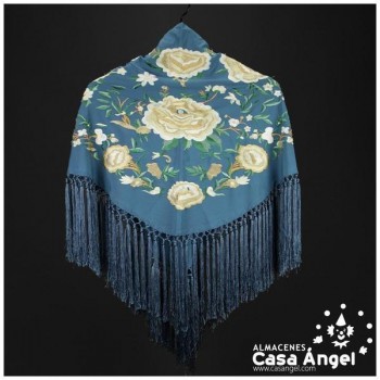 MANTÓN FLAMENCA AZULÓN BORDADO FLORAL ADULTO