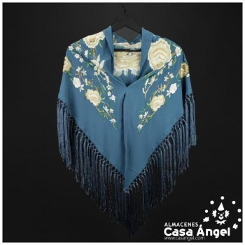 MANTÓN FLAMENCA AZULÓN BORDADO FLORAL ADULTO