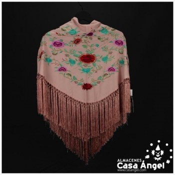 MANTÓN NUDE BORDADO MULTICOLOR FLECOS FUCSIA ADULTO