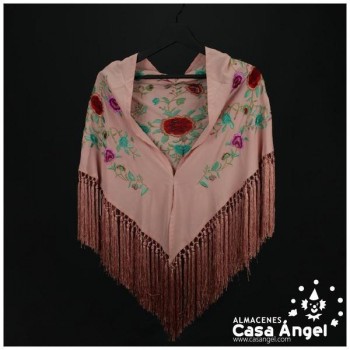 MANTÓN NUDE BORDADO MULTICOLOR FLECOS FUCSIA ADULTO