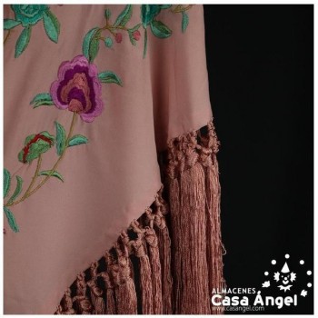 MANTÓN NUDE BORDADO MULTICOLOR FLECOS FUCSIA ADULTO