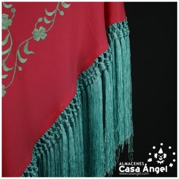 MANTÓN CORAL CON BORDADO Y FLECOS VERDES ADULTO