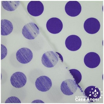 POPELÍN LUNARES MORADOS SOBRE BLANCO SERIE CANDELA 160cm