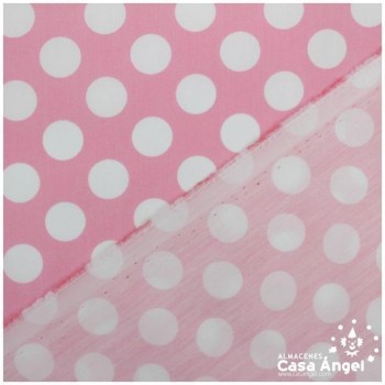 POPELÍN LUNARES BLANCOS SOBRE ROSA SERIE CANDELA 160cm